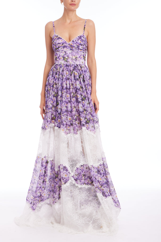 Mixed Media Floral Sleeveless Gown