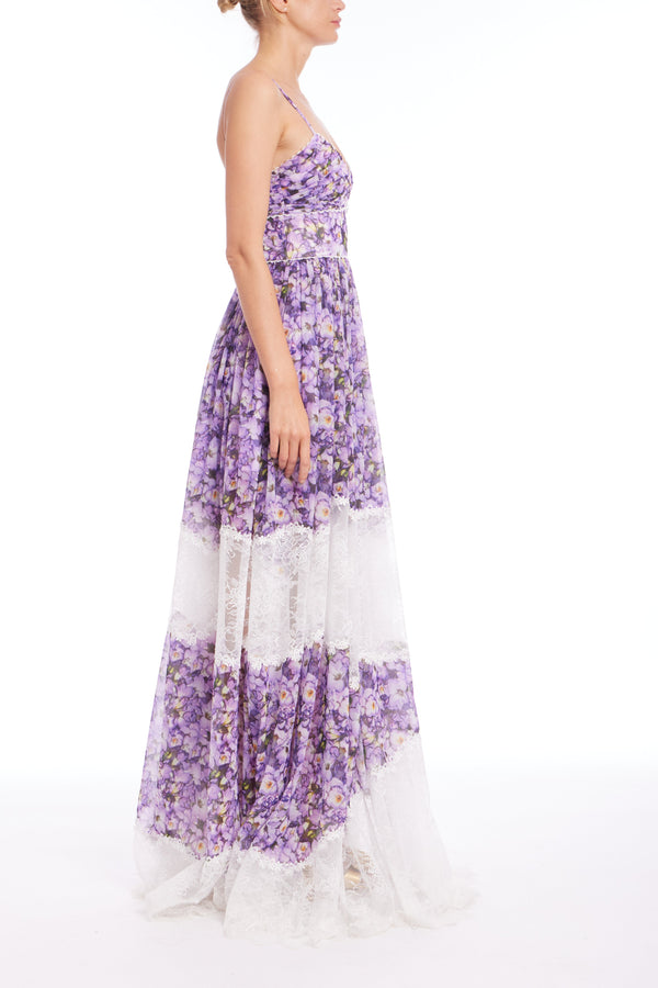 Mixed Media Floral Sleeveless Gown