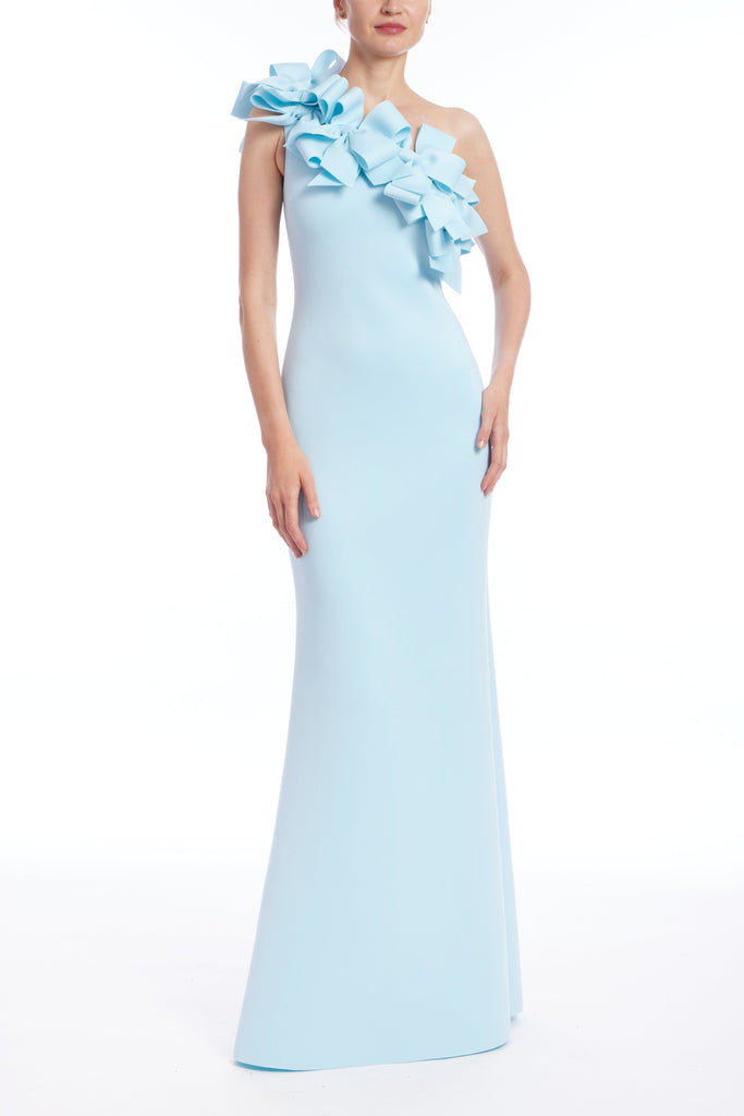 3D Bow One Shoulder Column Gown