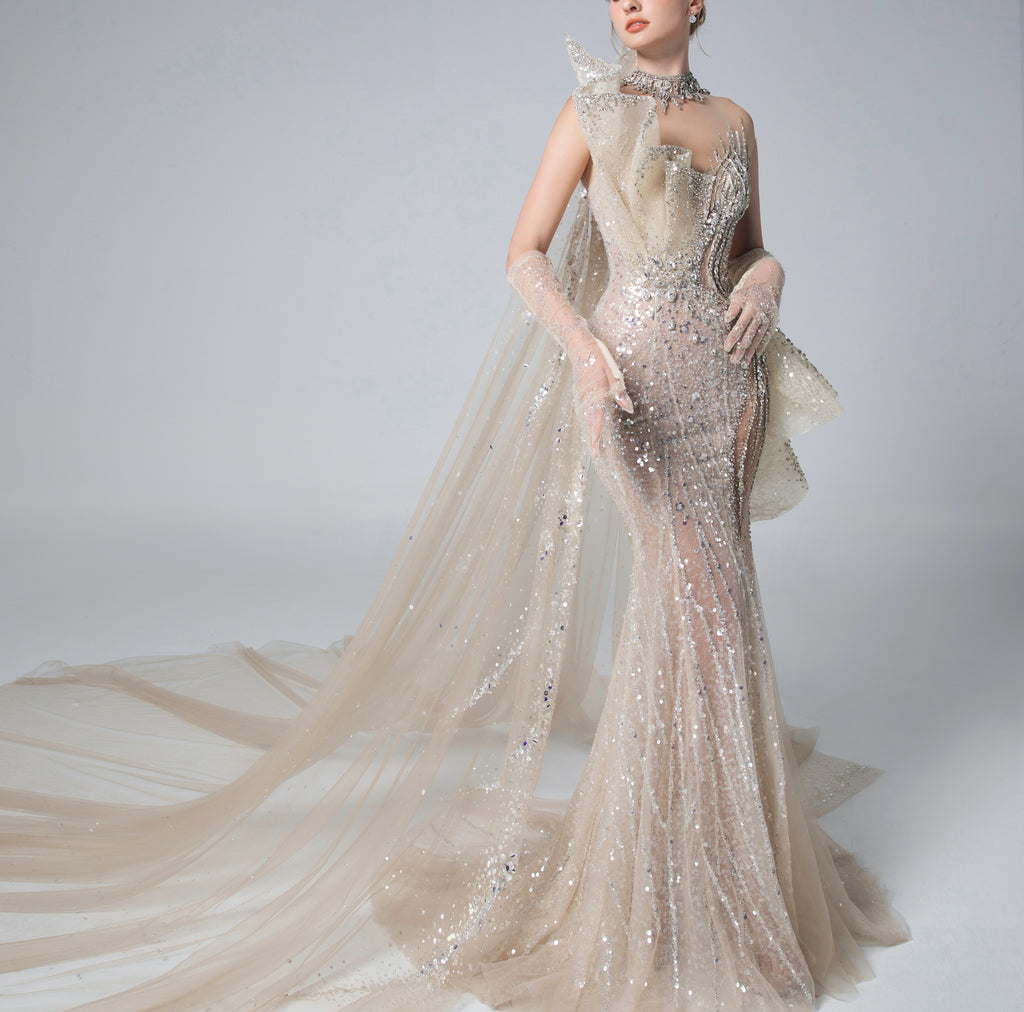 Radiant Illusion Beaded Gown