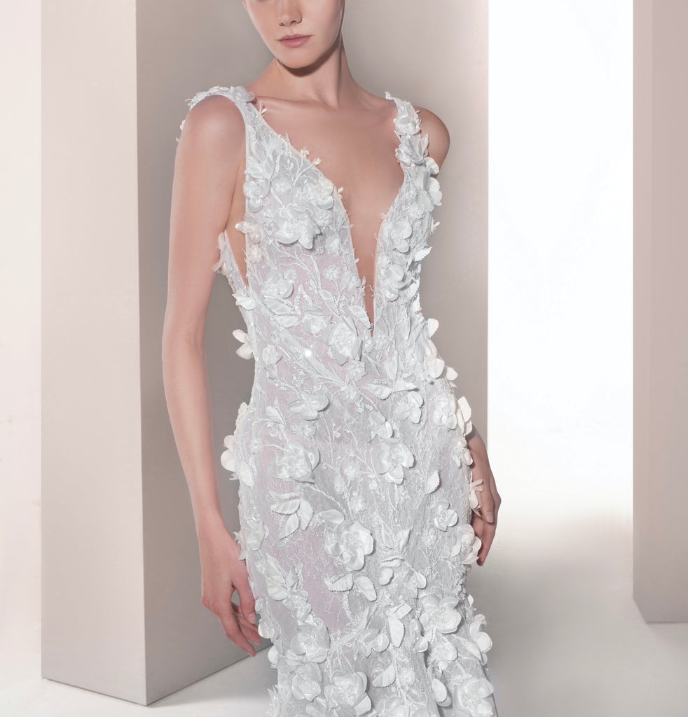 Mermaid Tulle Dress with Deep V Neckline by Tony Ward Elilhaam