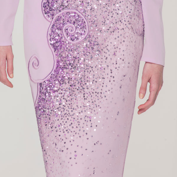 Light Purple Crepe Embellished Dress with Tulle Skirt