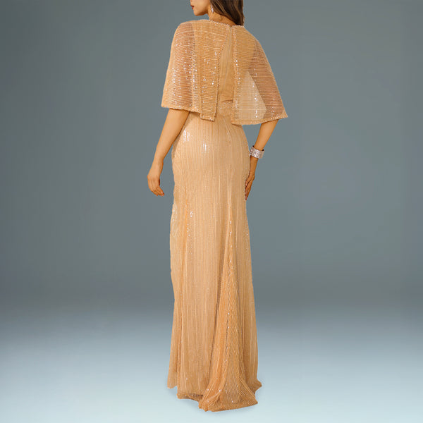 Sequins Boat Neck Long 
Column Dress