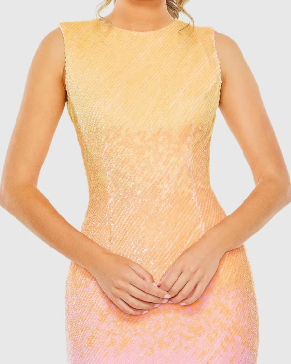 High Neck Ombre Sequin Cocktail Dress