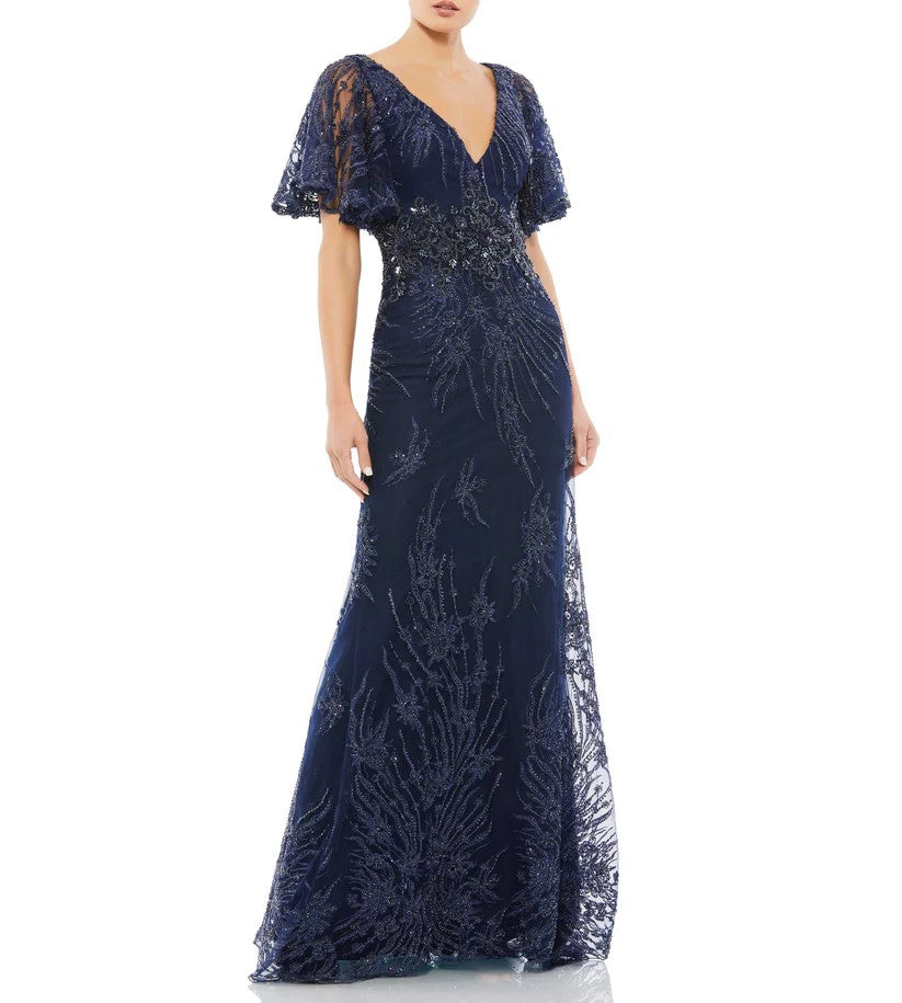 intage Flutter Sleeve Evening Gown