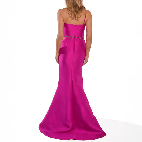 Mikado One Shoulder Bead Detailed Evening Gown