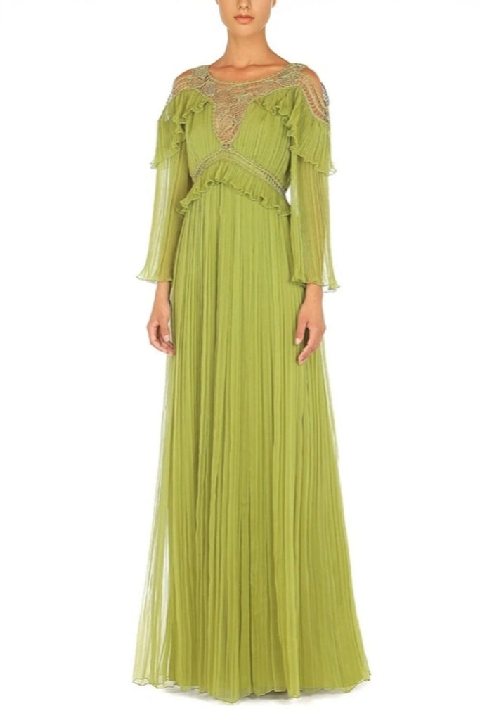 Chiffon Dress with Embroidery Embellishment