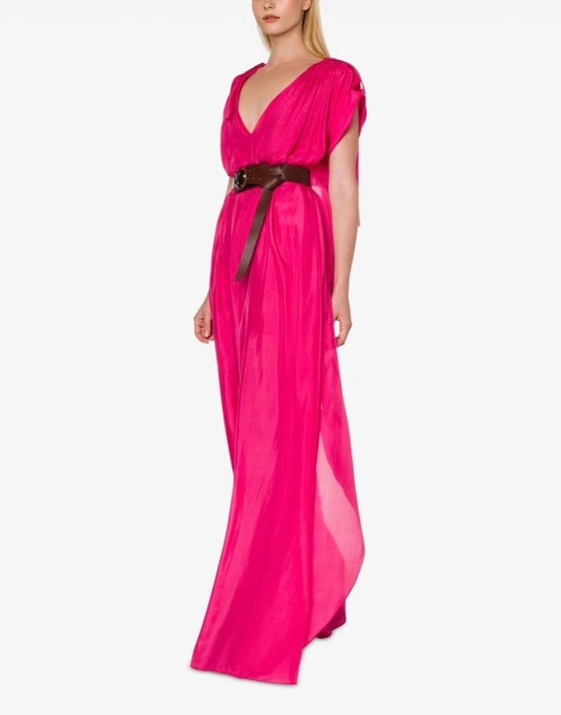 Fuchsia Wide Silk Canvas Jumpsuit