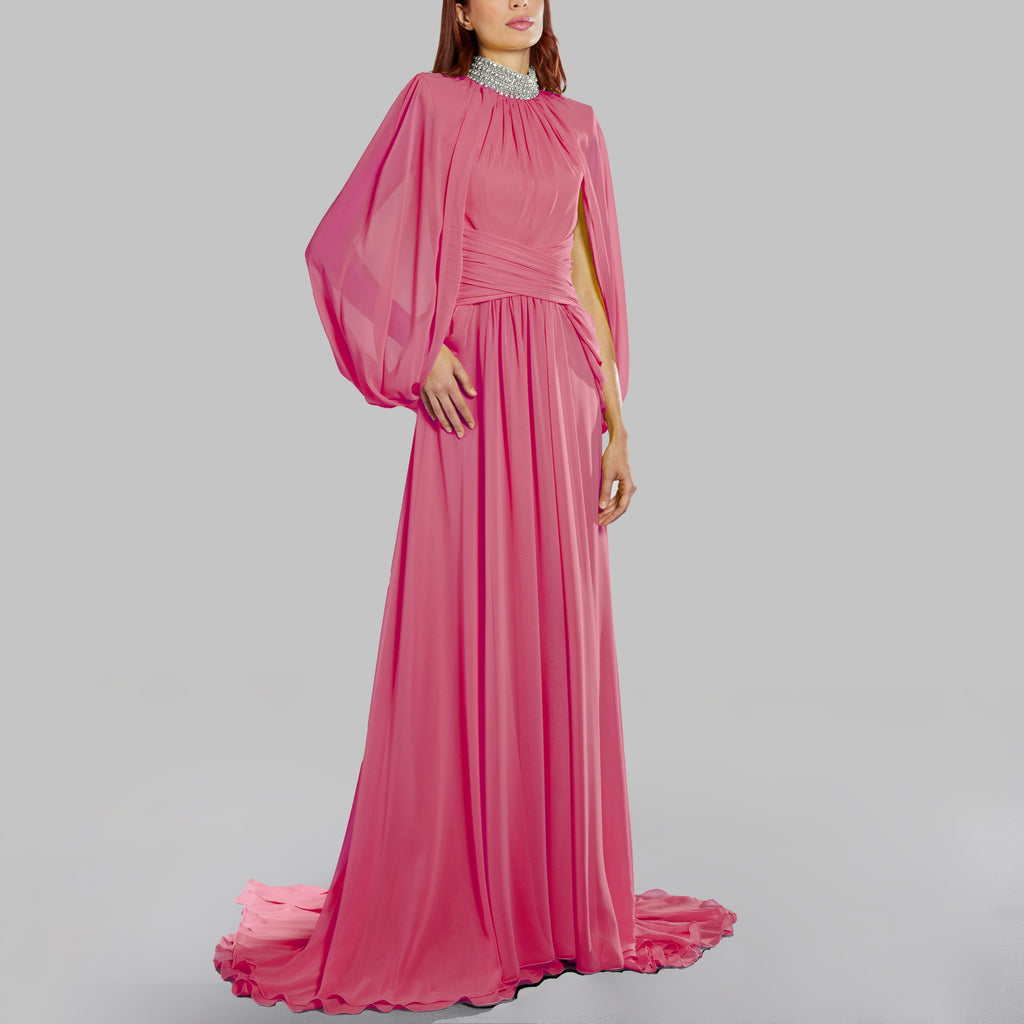 Pink Draped Evening Dress