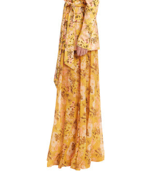 Floral Georgette Wide-Leg Pants with Painterly Florals