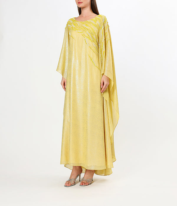 Elegant Yellow Embellished Chiffon Kaftan