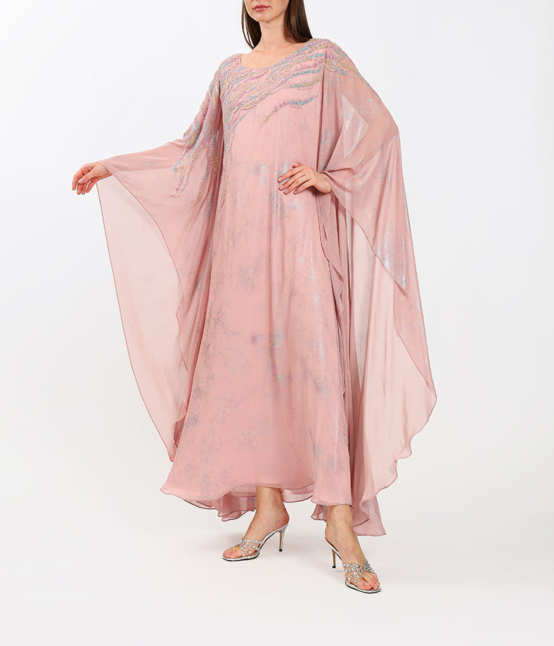 Elegant Pastel Pink Embellished Chiffon Kaftan