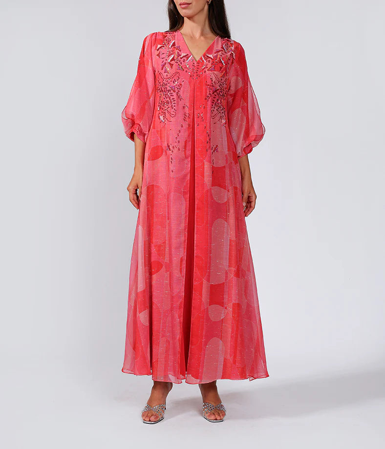 Custom Printed Kaftan with Artisan Embellishments