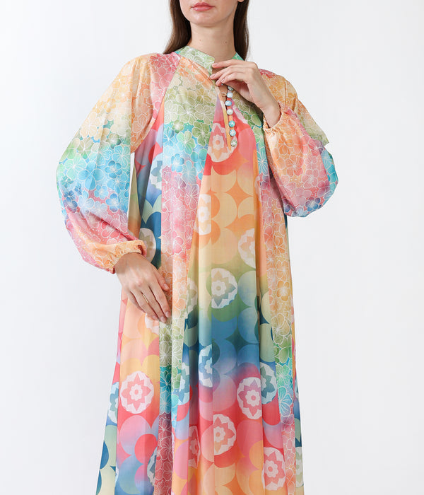 Moonflower Print Hooded Jalabeya