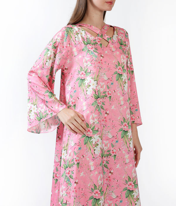 Custom-Designed Floral Print Jalabeya