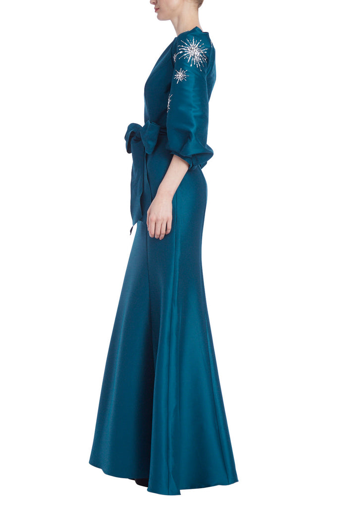 Teal Bishop Sleeve Mermaid Gown with Stars – Elilhaam