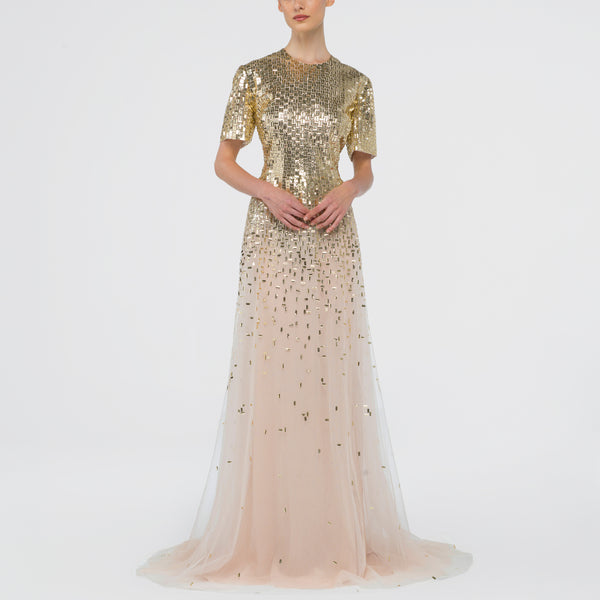 Metallic Tweed-Like  Woven Embroidery Beaded Tulle Dress