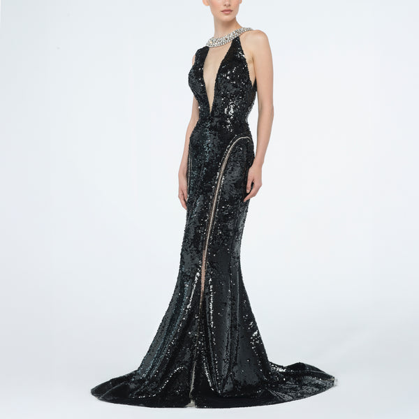 Elizea Black Loing Couture Dress