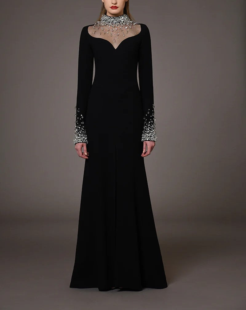 Black Crepe Dress With Intricate Embroidery