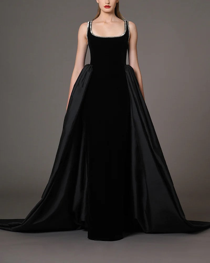 Black Velvet Dress Taffeta Overskirt