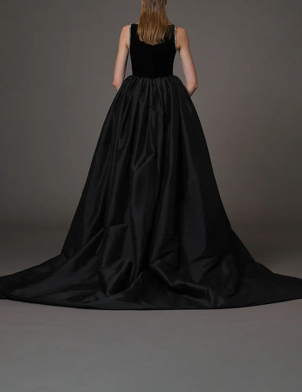 Black Velvet Dress Taffeta Overskirt