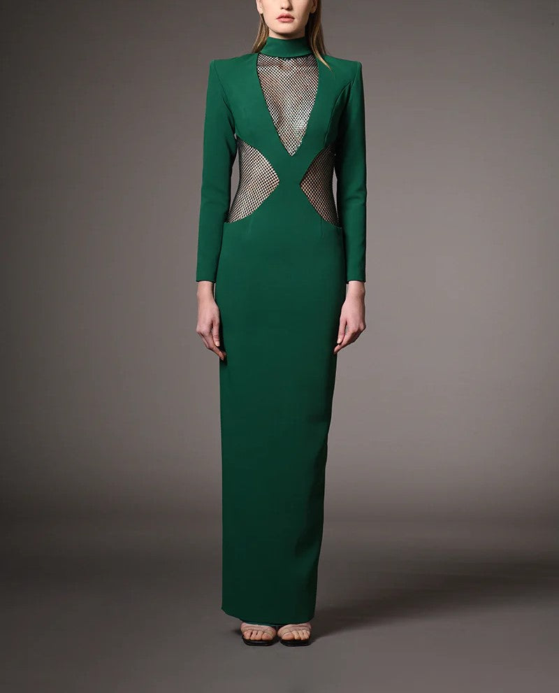 Green Dress With Net Embroidery