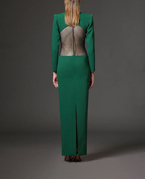 Green Dress With Net Embroidery