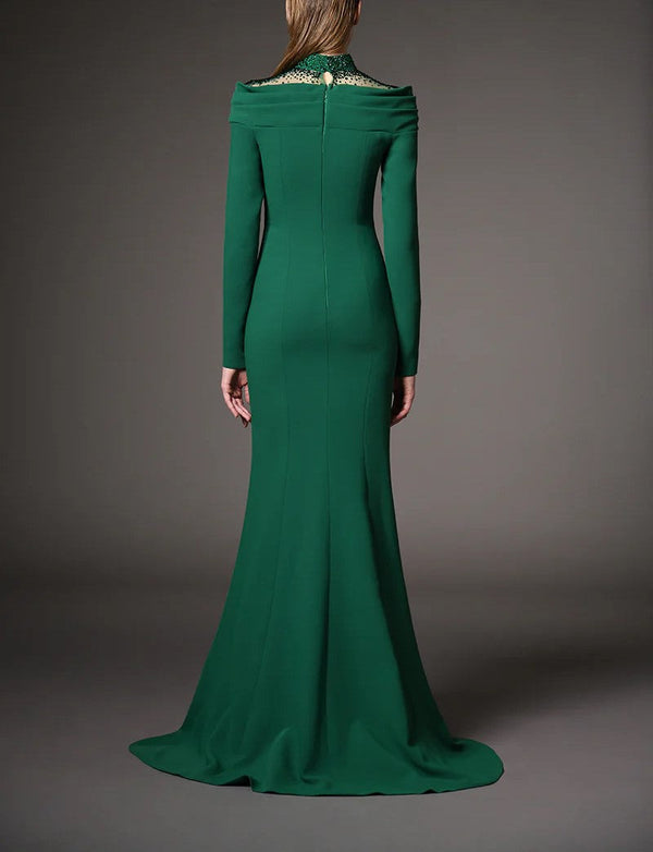 Green Mermaid Dress With Emerald Embroidery