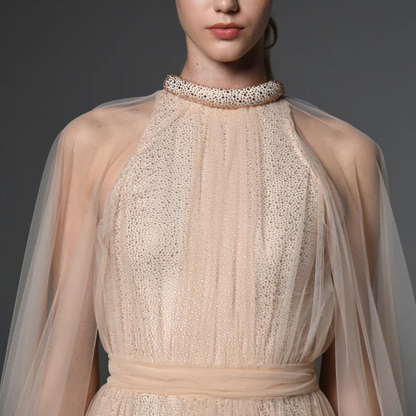 Crystal Studded Dress Layered With Tulle