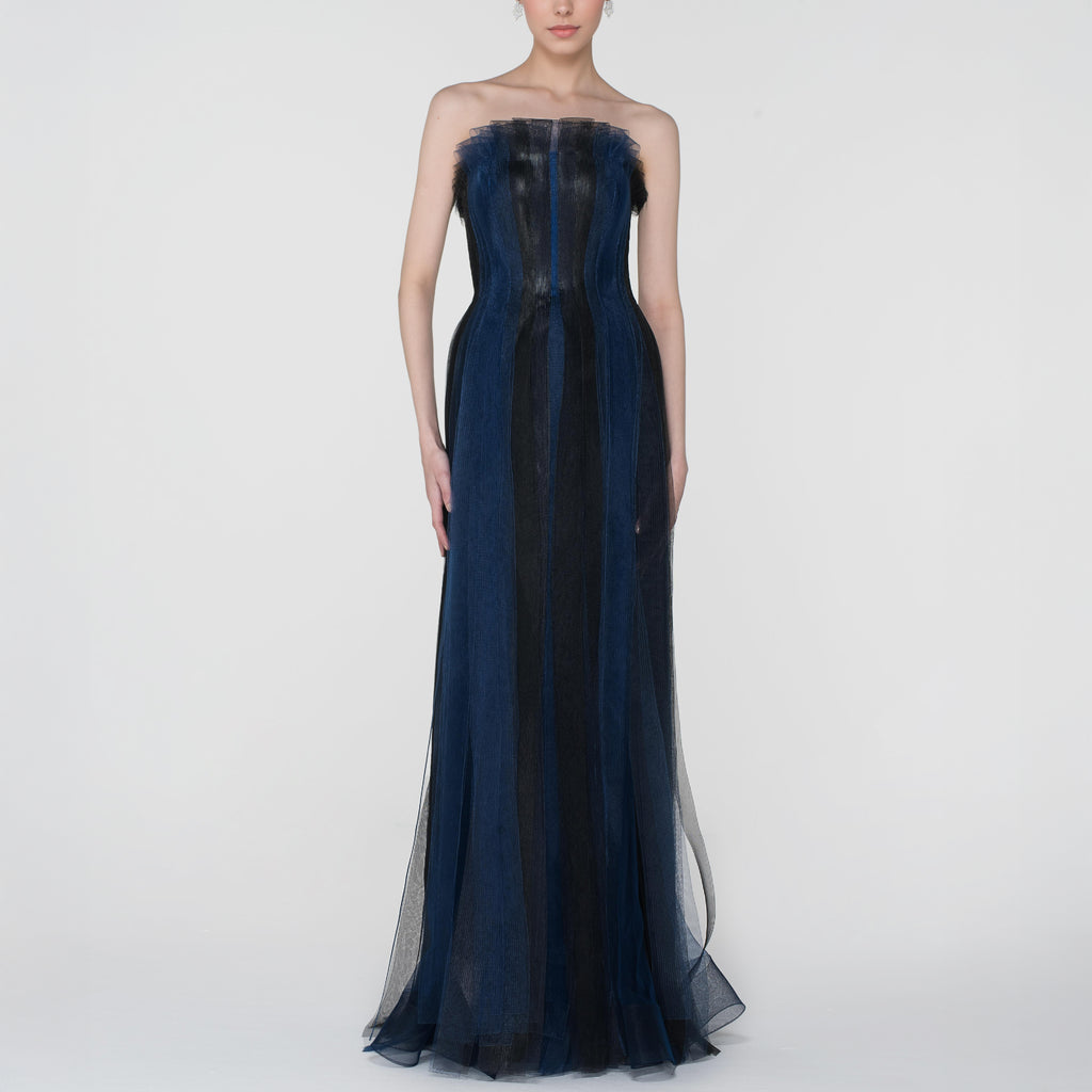 Midnight Elegance Strapless Tulle Gown