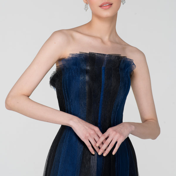 Midnight Elegance Strapless Tulle Gown