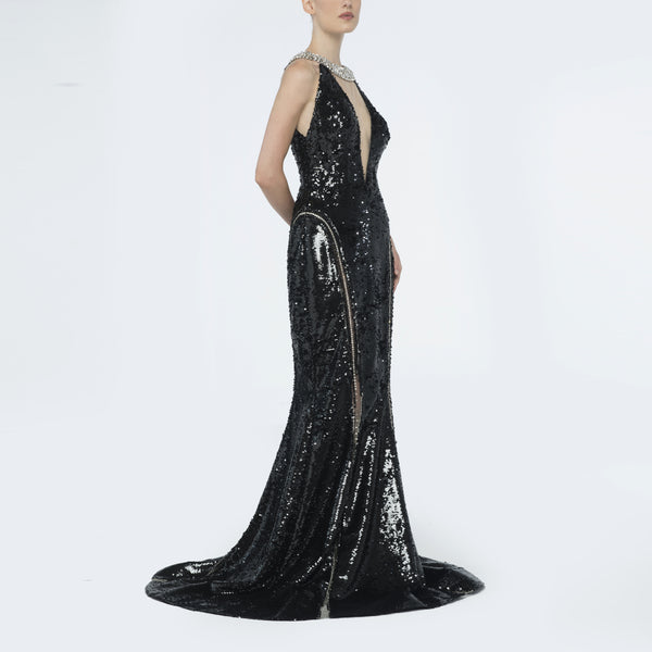 ELIZEA BLACK LOING COUTURE DRESS