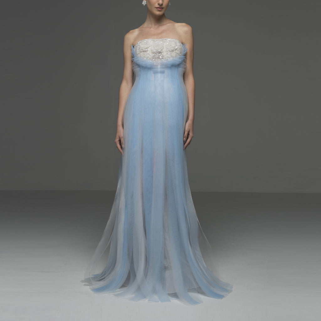 CELESTE LONG COUTURE STRAPLESS  DRESS.