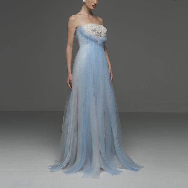 CELESTE LONG COUTURE STRAPLESS  DRESS.