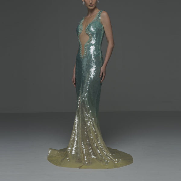 SIRENE MERMAID WONDERS SEQUIN  GOWN.