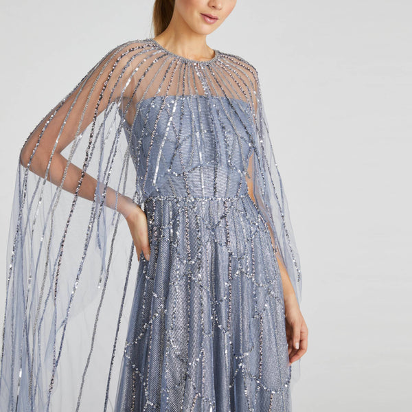 Cielo Beaded Cape Gown