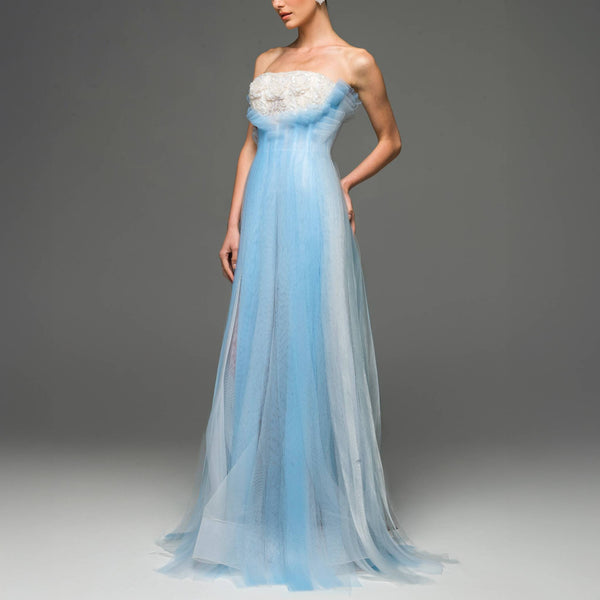 Celeste Long Couture Strapless  Dress.