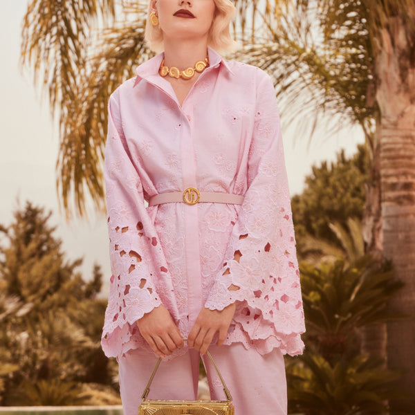 Powder Pink Shirt & Palazzo Set with Beads