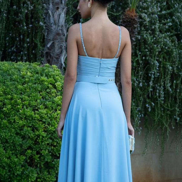 Sky Blue Dress with Beaded Lace Corset