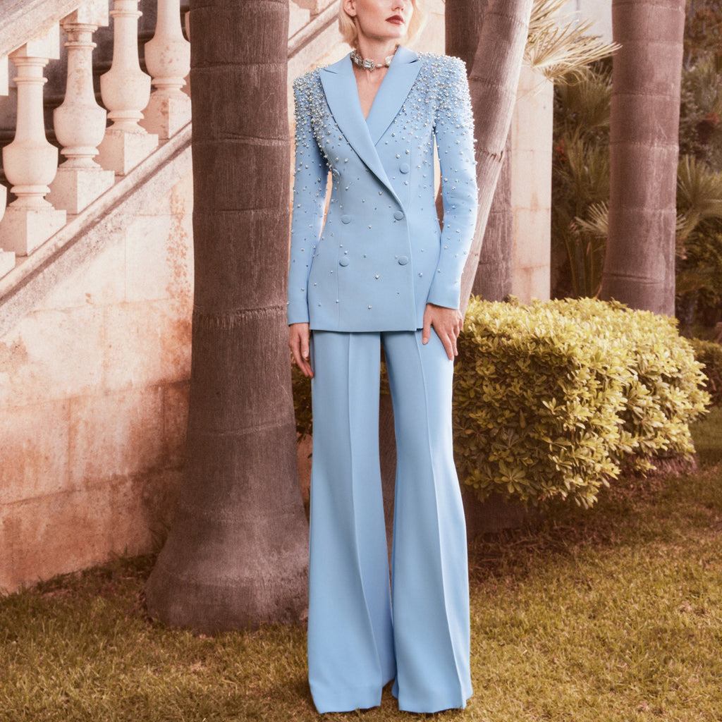 Sky Blue Jacket , Retro 70s Crepe Pants