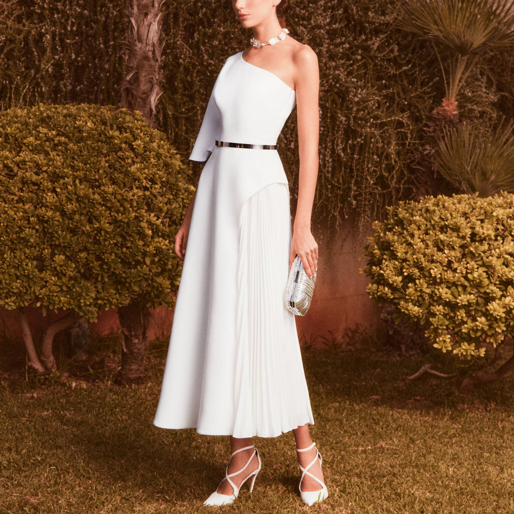 White Asymmetrical One-Shoulder Dress