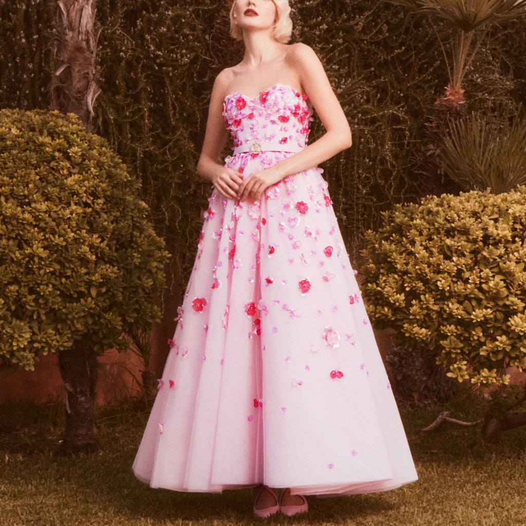 Baby Pink Midi Dress with Voluminous Skirt