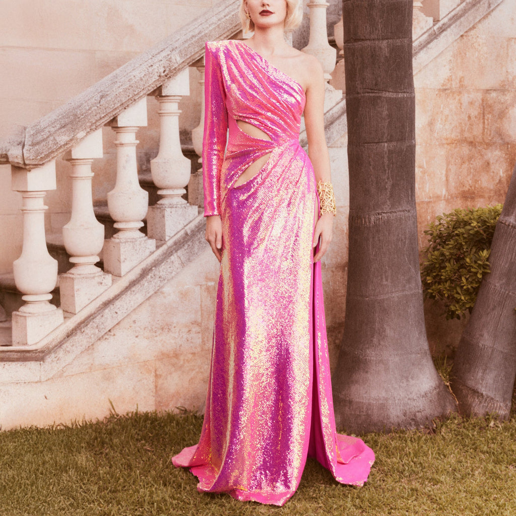 Vibrant Fuchsia Sequined Gown