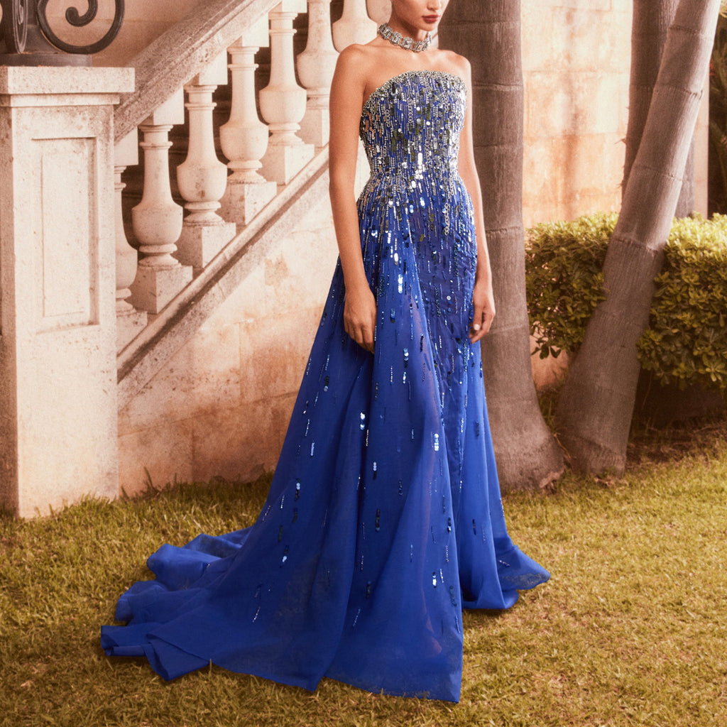 Royal Blue Gown with Corset Neckline