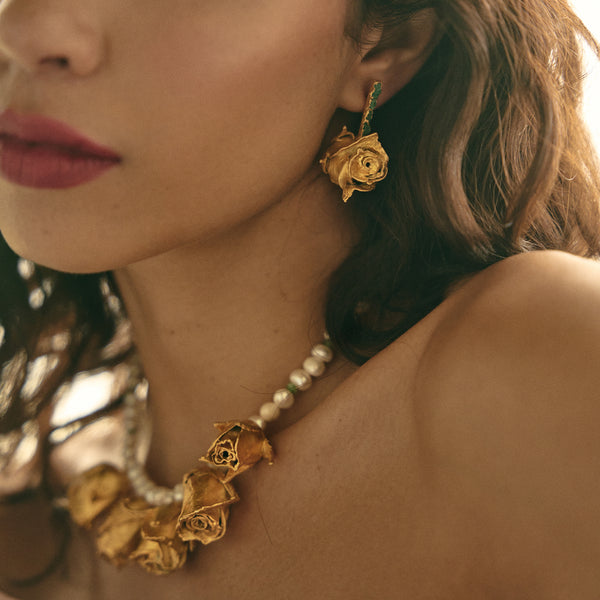 Roses Earrings and Rough Emeralds