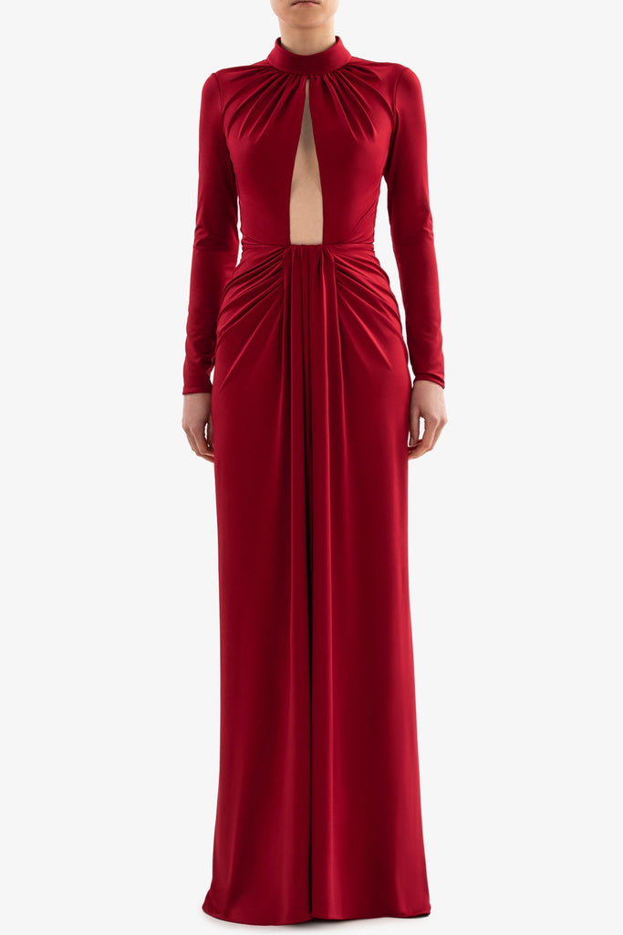 Jersey pleated long dress