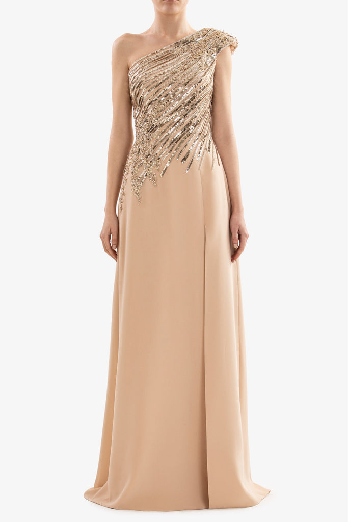 One shoulder sequin long dress