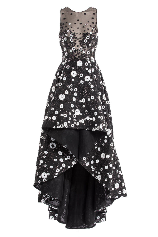 Tulle, high-low dress with dotted beading