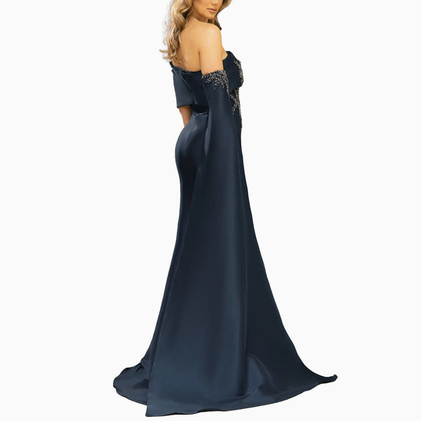 Stretch Mikado One Shoulder Front Slit trumpet Dress