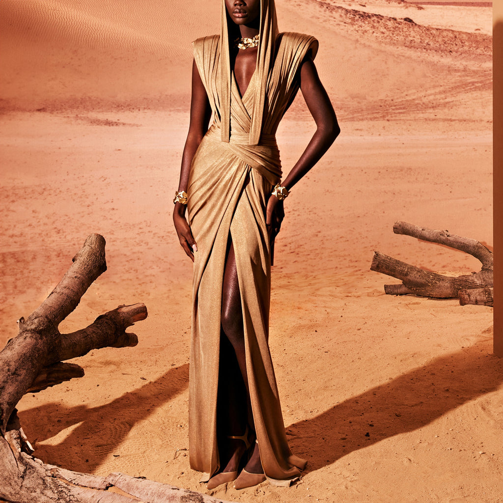 Camel Jersey Dress With High Slit by Tony Ward